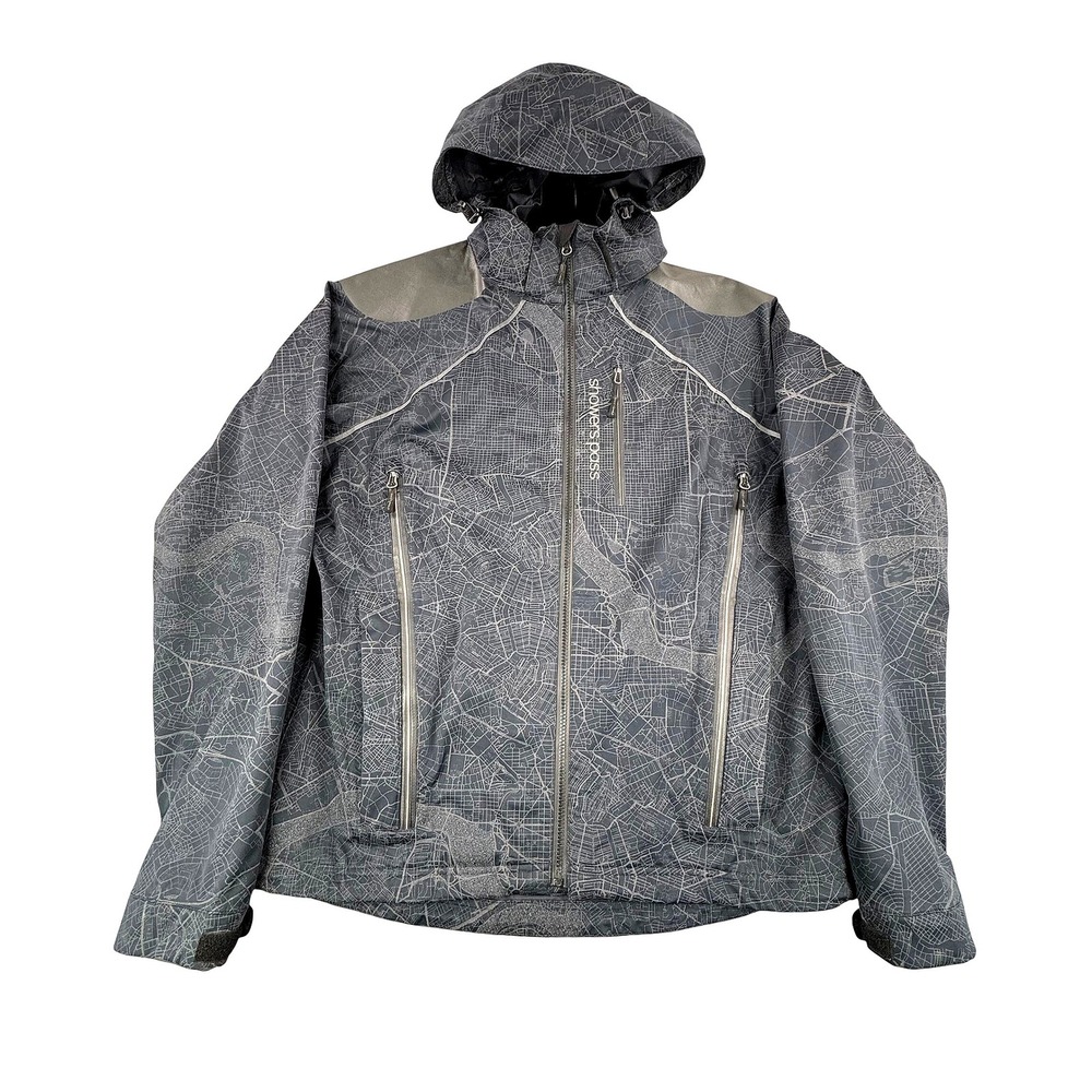 Showers Pass Cycling Atlas Reflective Large Map Print Waterproof Jacket *Sm Flaw